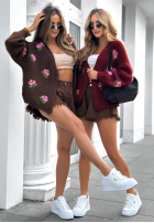 Krótki kardigan w kwiaty Bloomingdale bordová