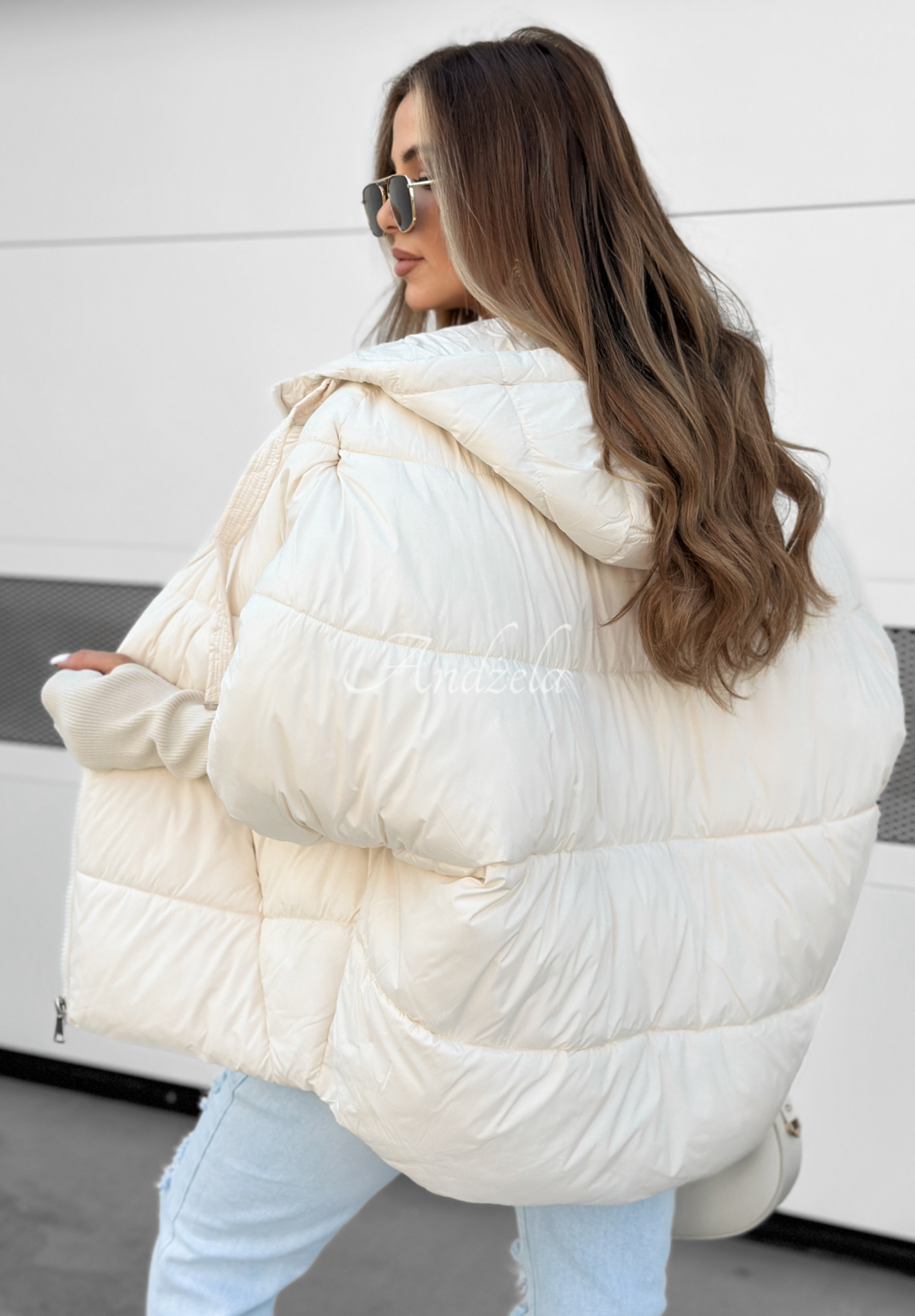 Prešívaná bunda oversize Maple Leaf ecru