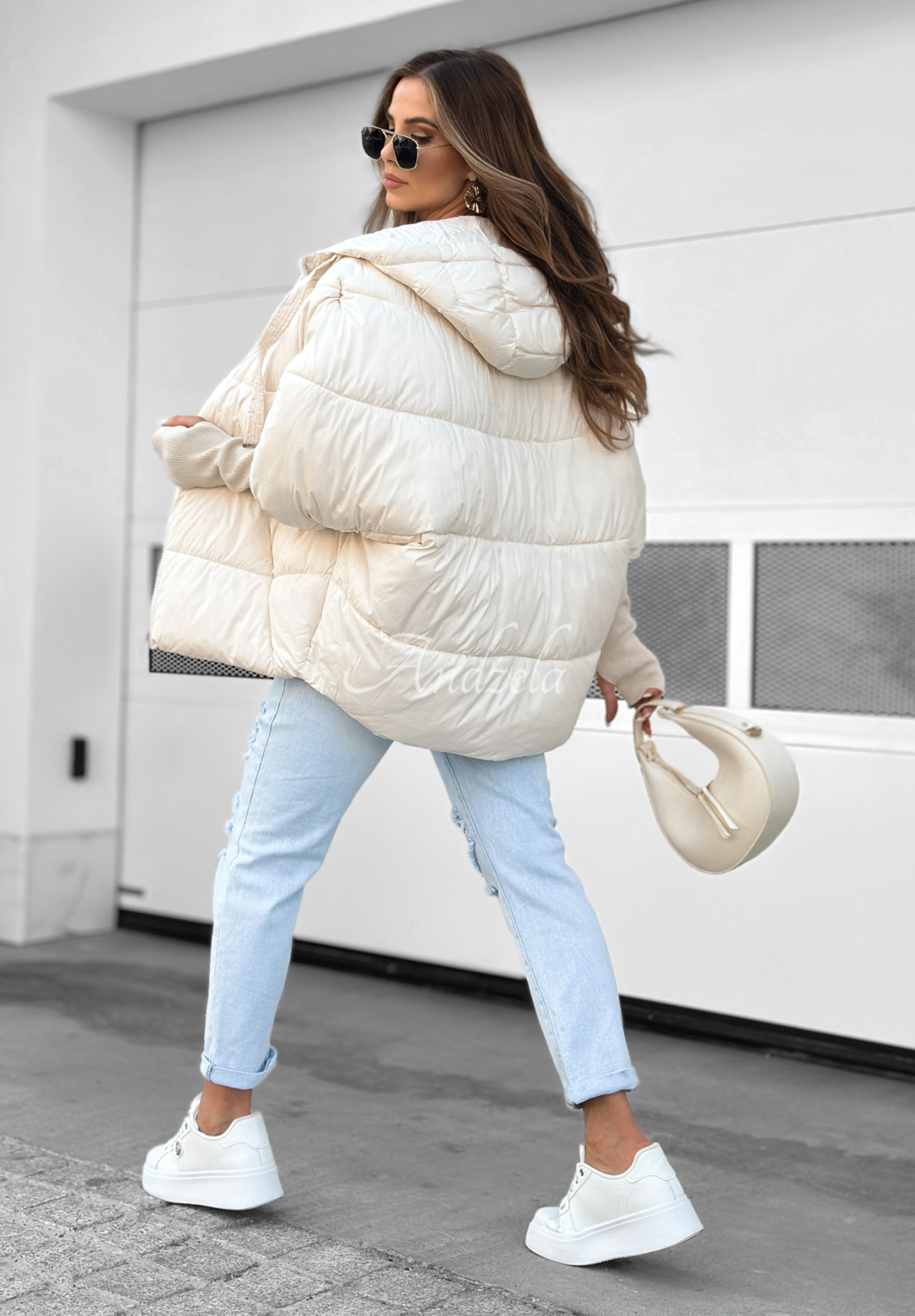 Prešívaná bunda oversize Maple Leaf ecru