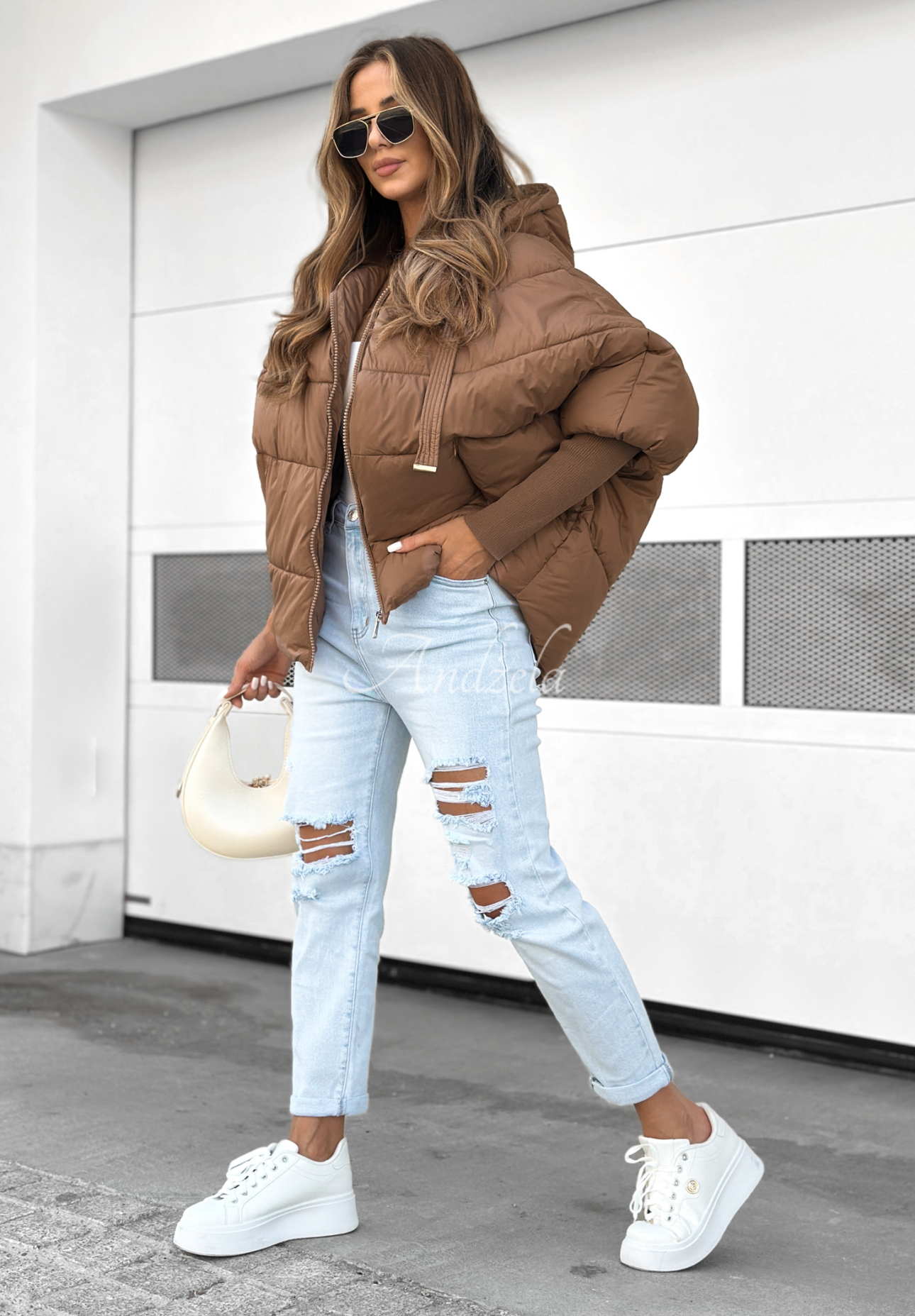 Prešívaná bunda oversize Maple Leaf čokoládová