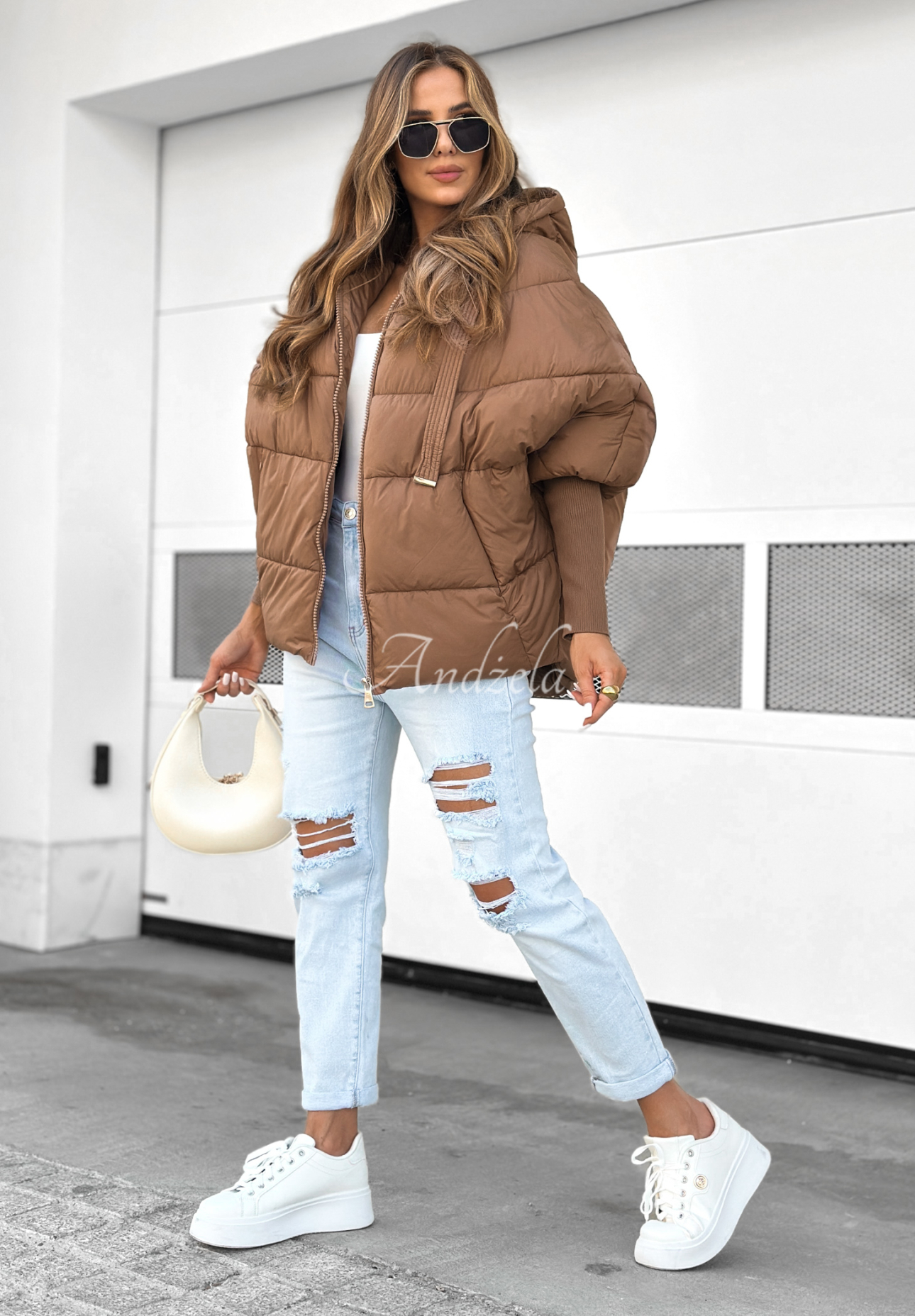 Prešívaná bunda oversize Maple Leaf čokoládová