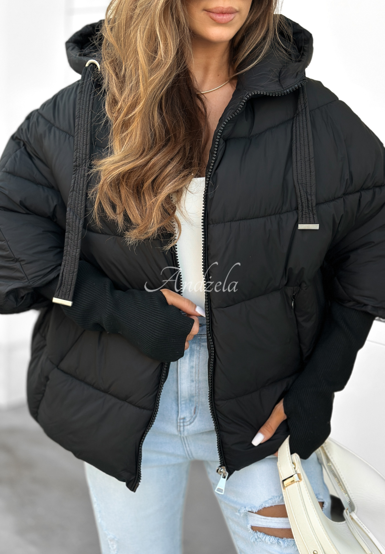 Prešívaná bunda oversize Maple Leaf čierna