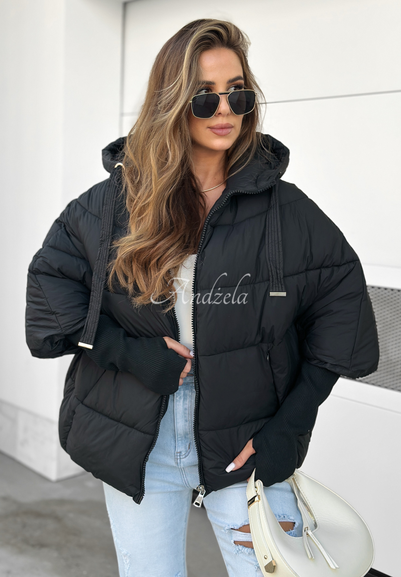 Prešívaná bunda oversize Maple Leaf čierna