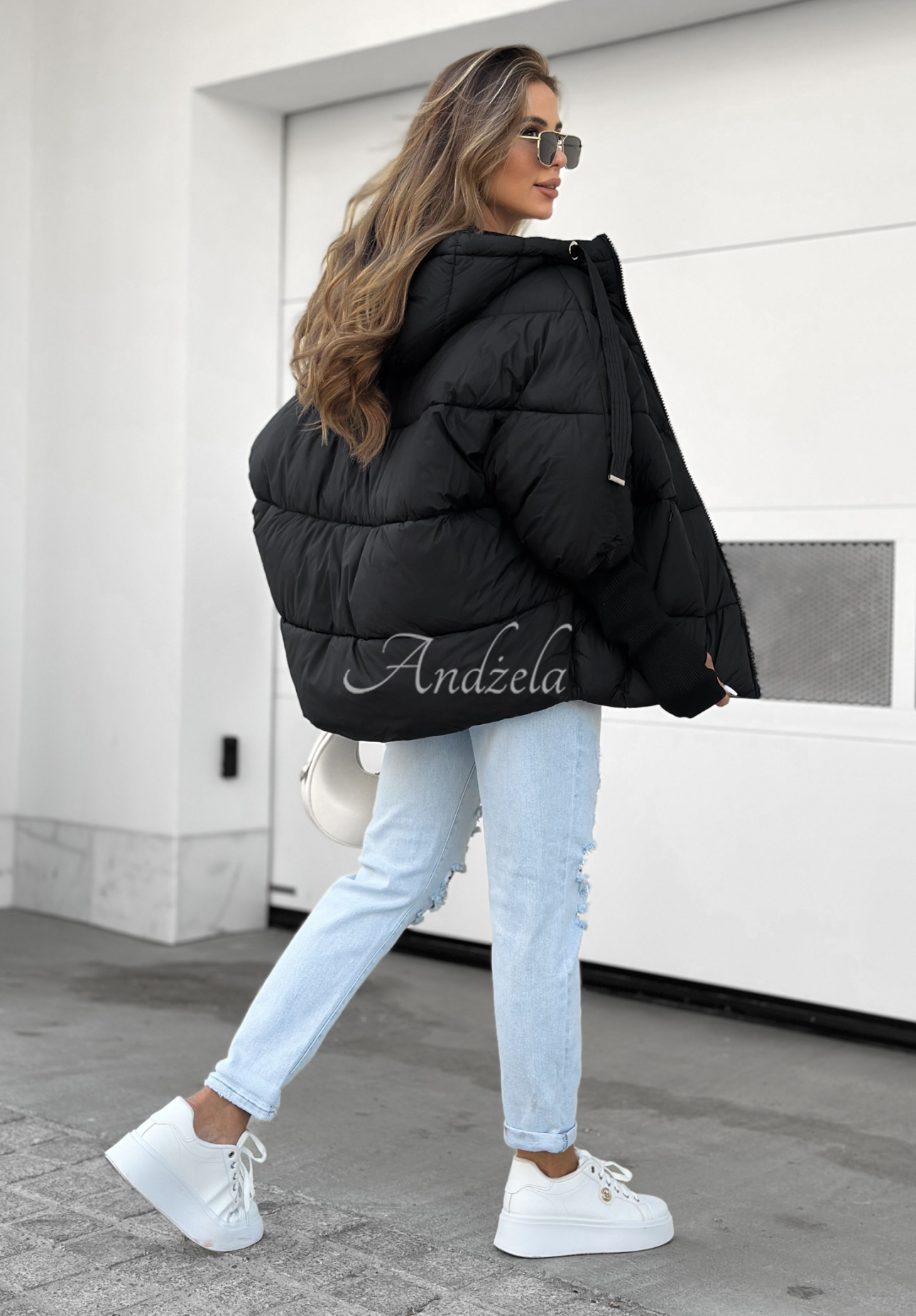 Prešívaná bunda oversize Maple Leaf čierna