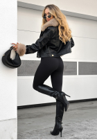 Skórzana Bunda z futerkiem Dare To Do čierna