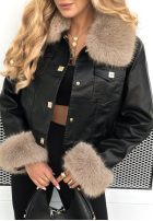 Skórzana Bunda z futerkiem Dare To Do čierna