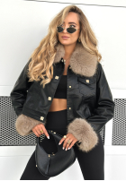 Skórzana Bunda z futerkiem Dare To Do čierna