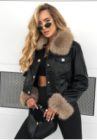 Skórzana Bunda z futerkiem Dare To Do čierna