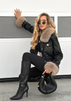 Skórzana Bunda z futerkiem Dare To Do čierna