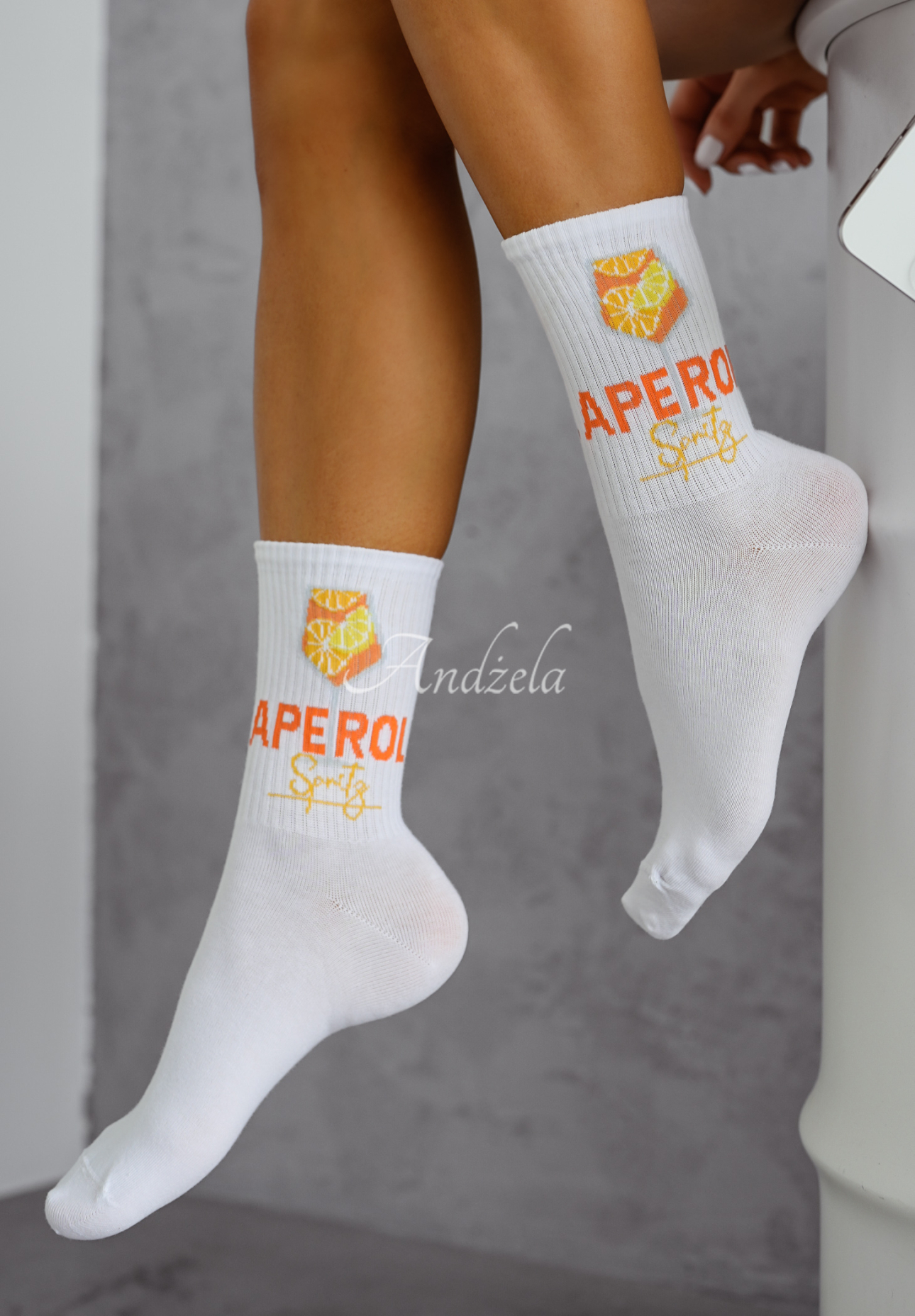 Dlhé ponožky s nápismi Aperol Spritz biele
