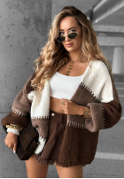 Krótki kardigan Cold Coffee czekoladowo-Biela