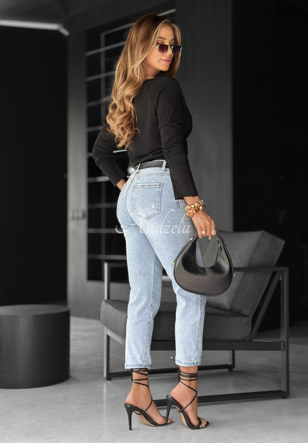 Džínsy mom fit Didn&#039;t Notice modré