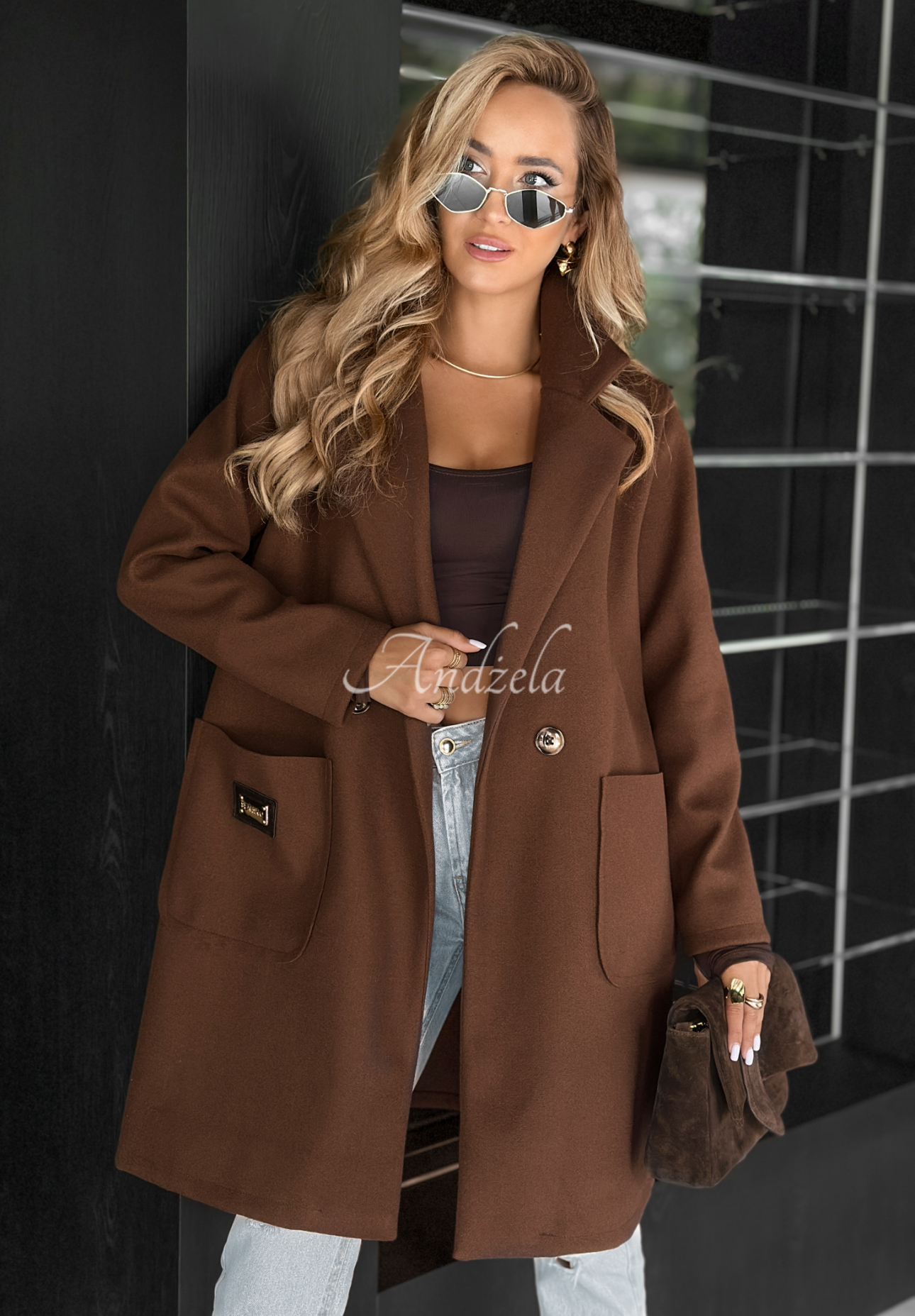 Kabát oversize s golierom Find Your Peace čokoládový