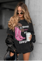 Tričko z nadrukiem A Cowgirl tmavosivý
