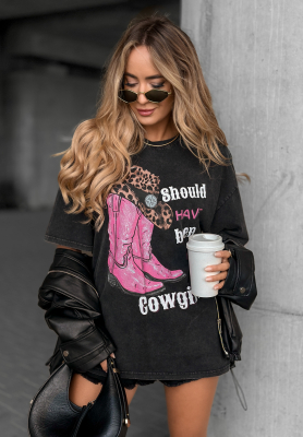 Tričko s potlačou A Cowgirl tmavosivý