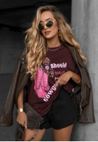 Tričko z nadrukiem A Cowgirl bordová