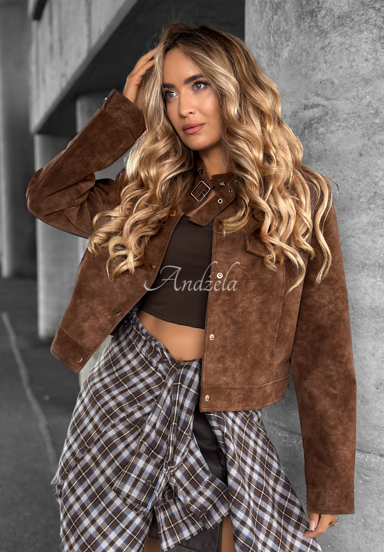 Skrátená semišová bunda Autumn Whispe čokoládová