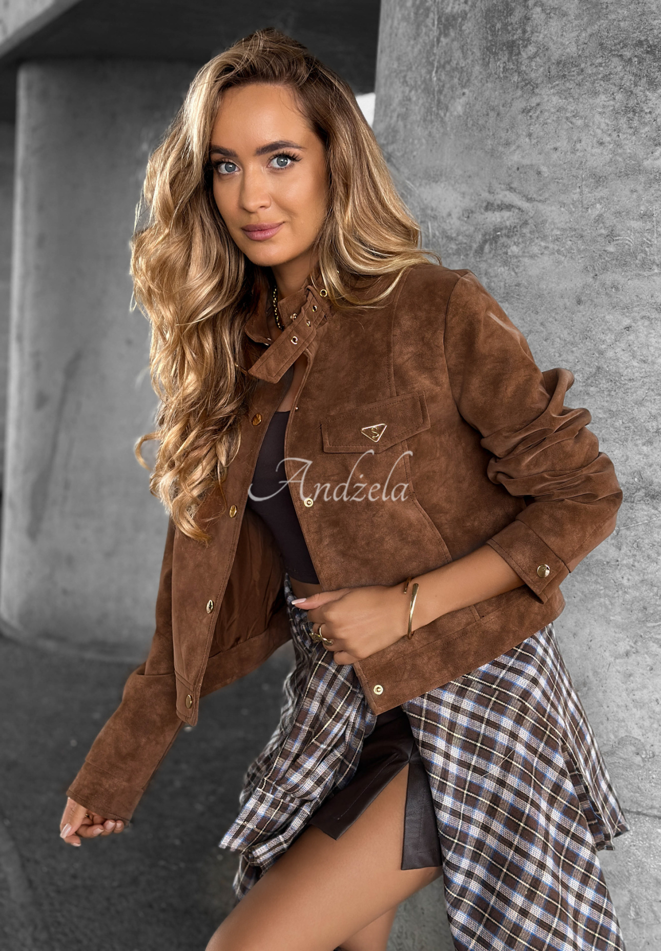 Krátka semišová bunda Autumn Whisper čokoládová