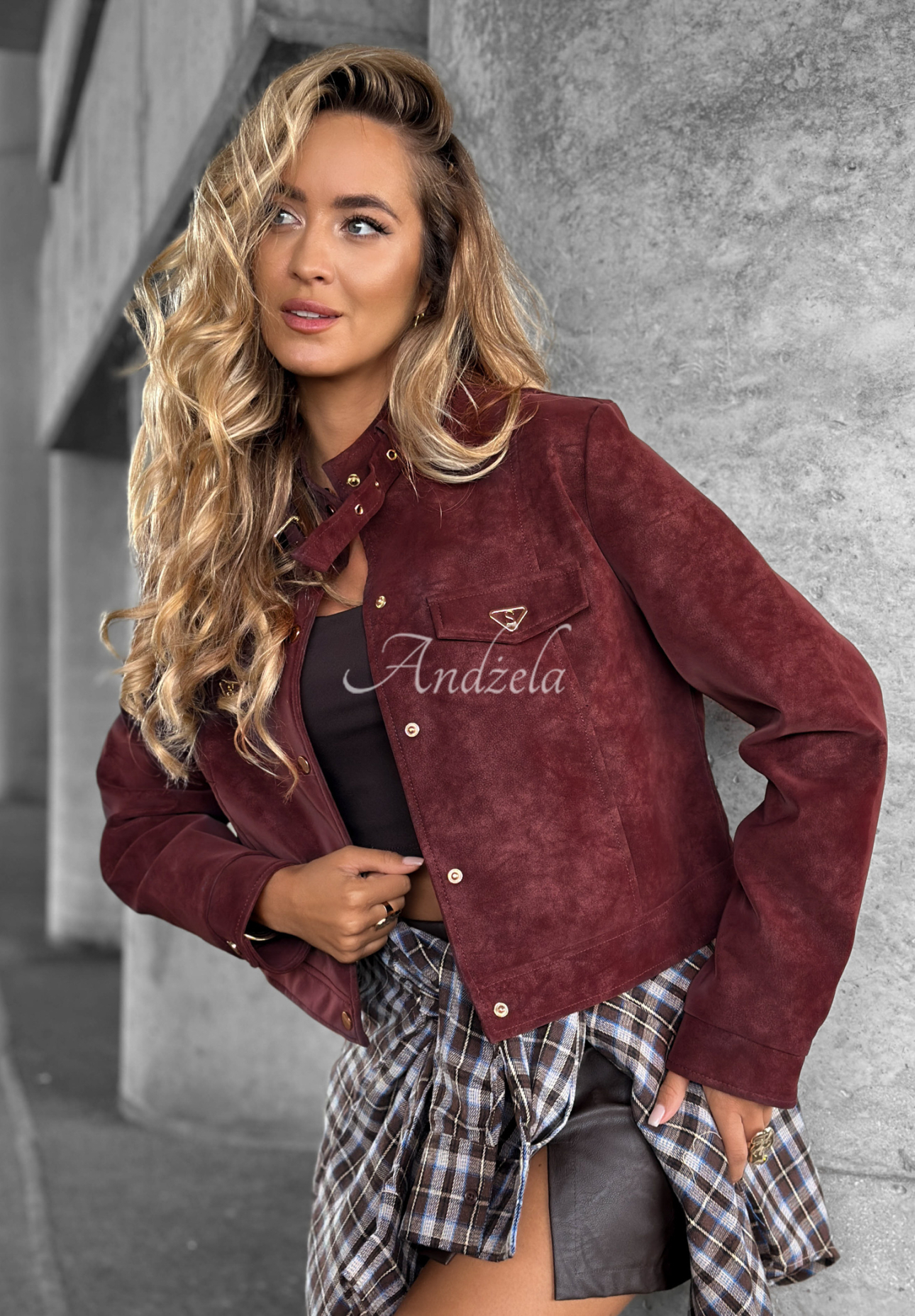 Krátka semišová bunda Autumn Whisper bordová