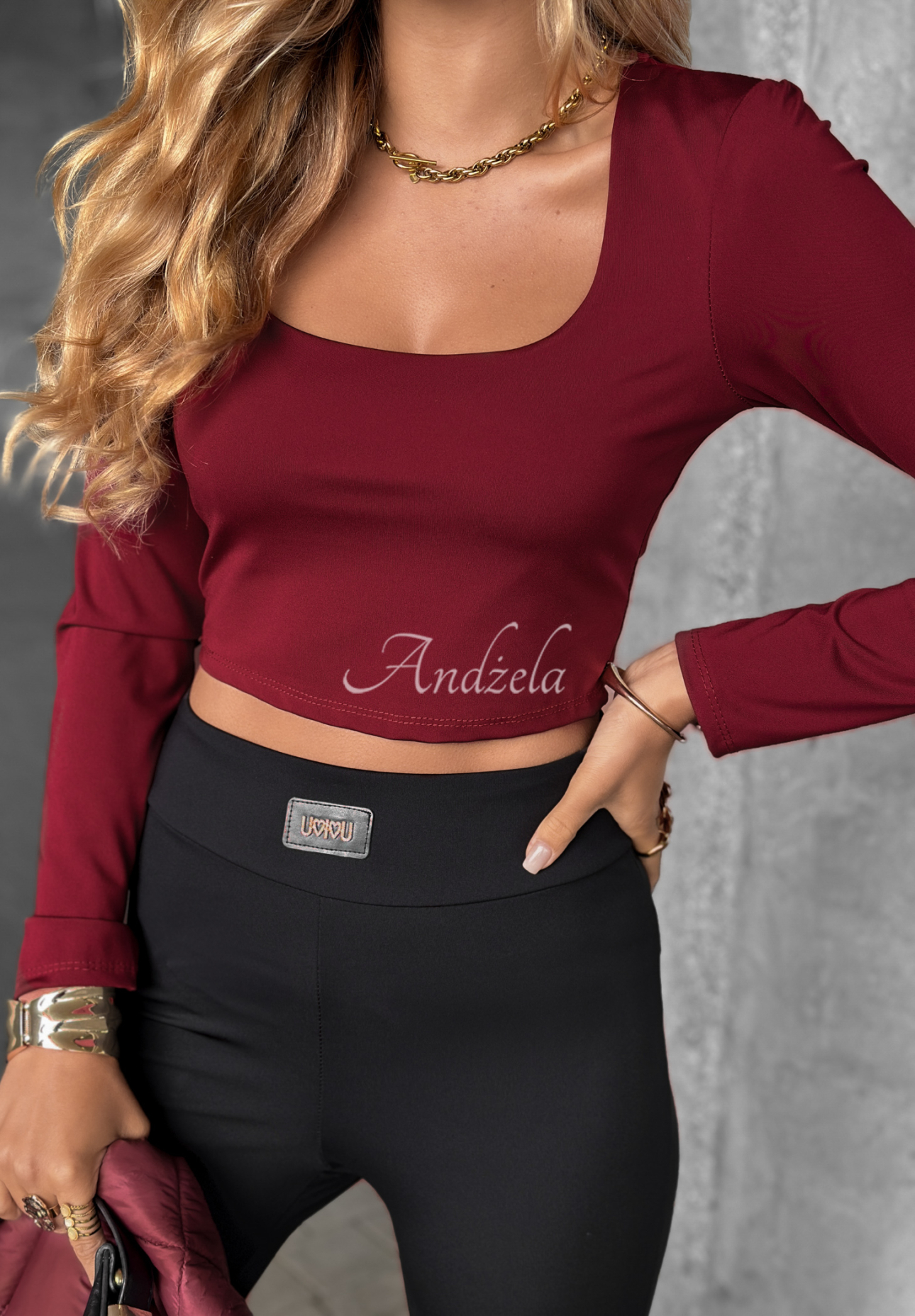 Krátka blúzka longsleeve s výstrihom Go Ahead bordová