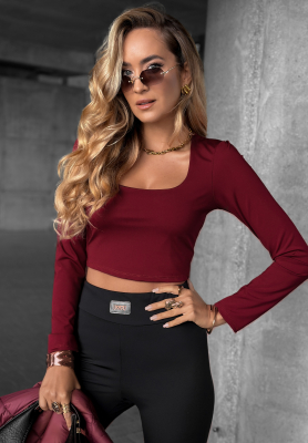 Krátka blúzka longsleeve s výstrihom Go Ahead bordová