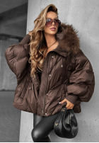 Prešívaná Bunda s kapucňou Look Again čokoládová