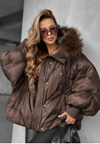 Prešívaná Bunda s kapucňou Look Again čokoládová
