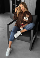 Košeľa w kratę z naszywką Vintage Teddy čokoládová