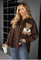 Košeľa w kratę z naszywką Vintage Teddy čokoládová