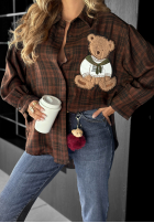 Košeľa w kratę z naszywką Vintage Teddy čokoládová