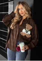 Košeľa w kratę z naszywką Vintage Teddy čokoládová