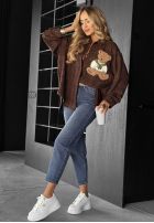 Košeľa w kratę z naszywką Vintage Teddy čokoládová