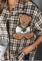 Košeľa w kratę z naszywką Vintage Teddy biało-čierna