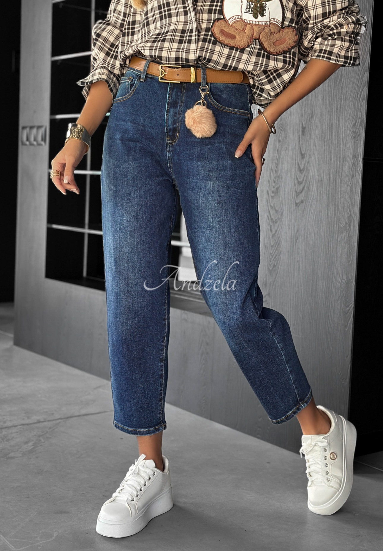 Džínsy mom fit Live Fearless tmavomodré