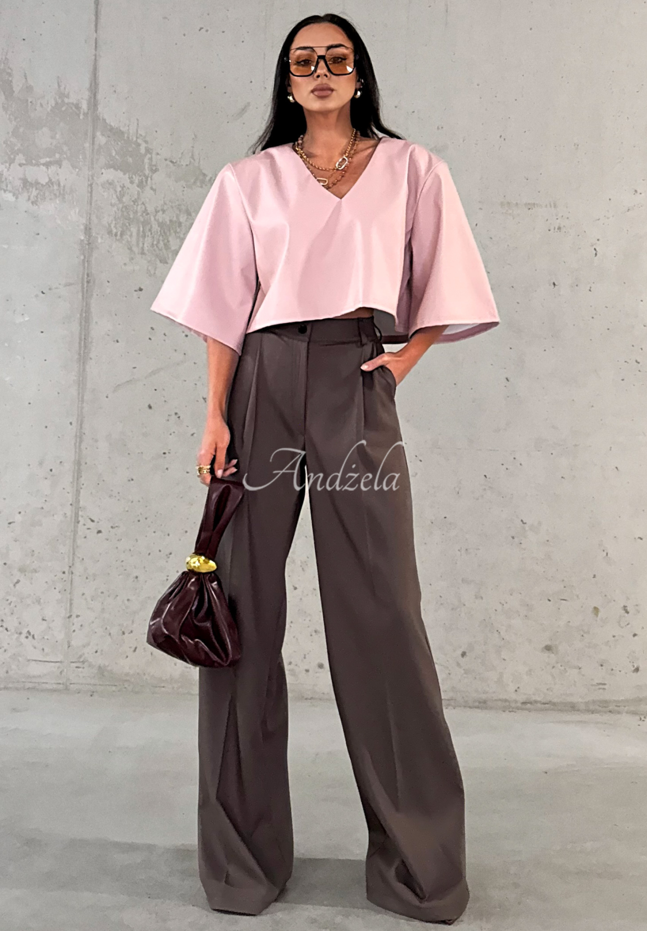 Elegantné nohavice wide leg z viskózy La Milla Coffee First čokoládové