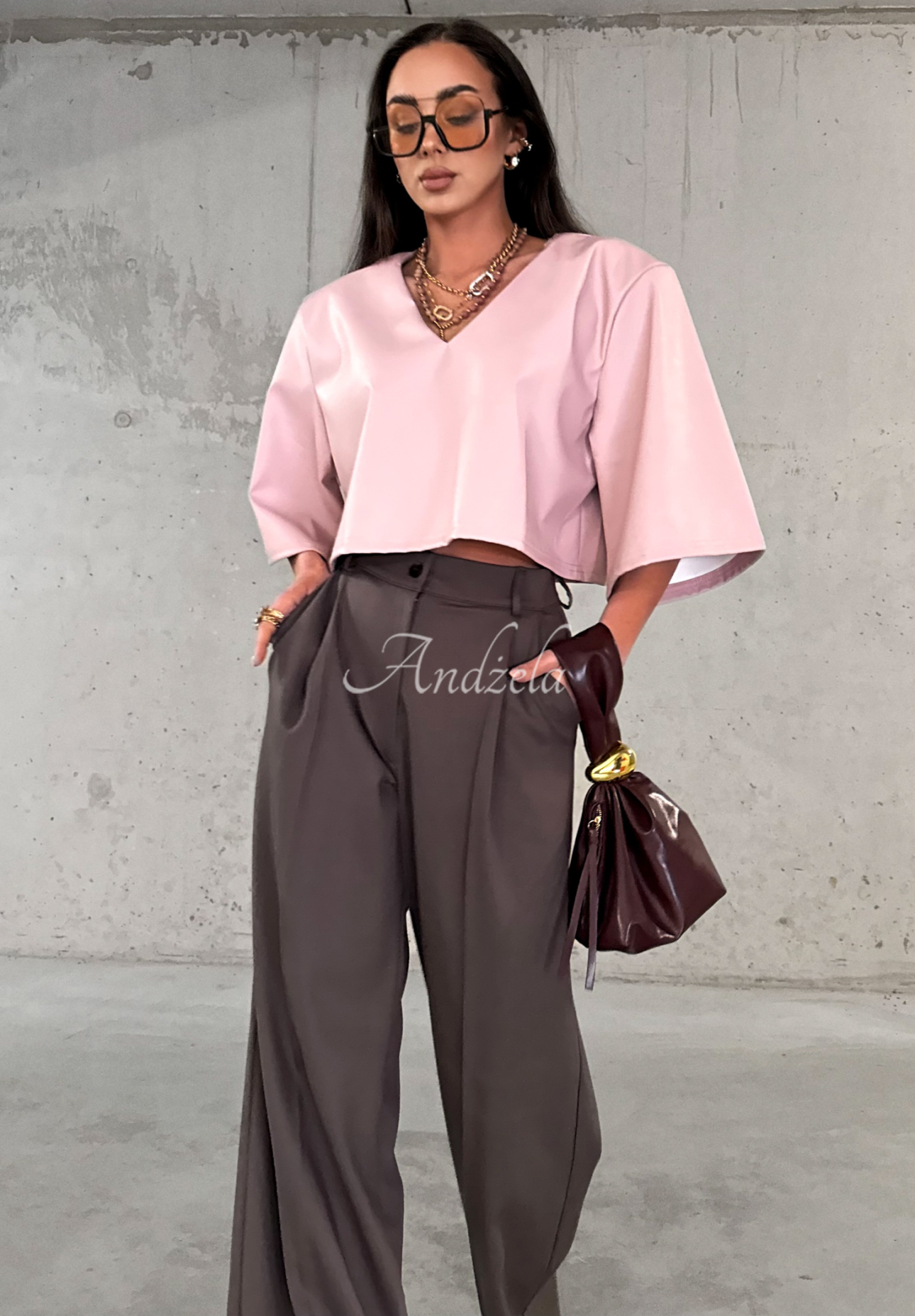Elegantné nohavice wide leg z viskózy La Milla Coffee First čokoládové