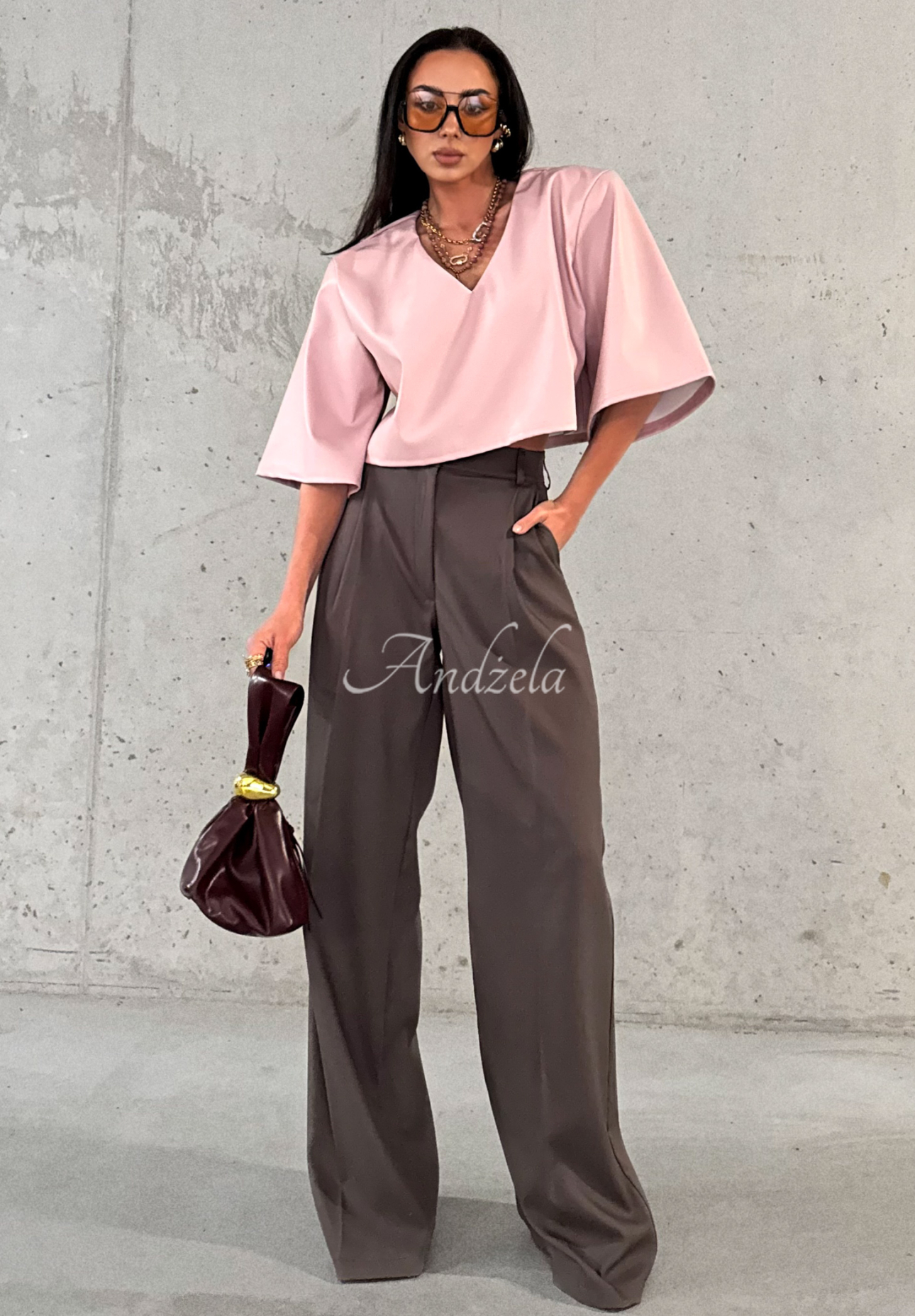 Elegantné nohavice wide leg z viskózy La Milla Coffee First čokoládové
