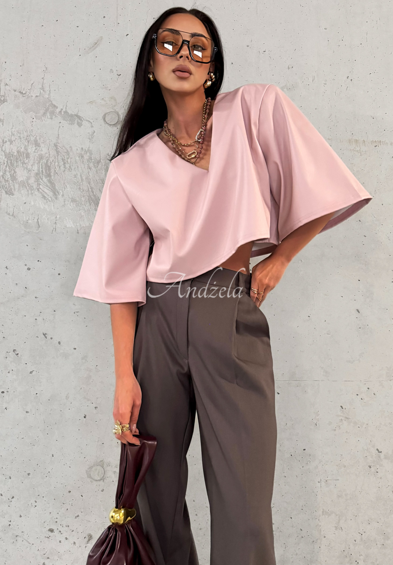 Elegantné nohavice wide leg z viskózy La Milla Coffee First čokoládové