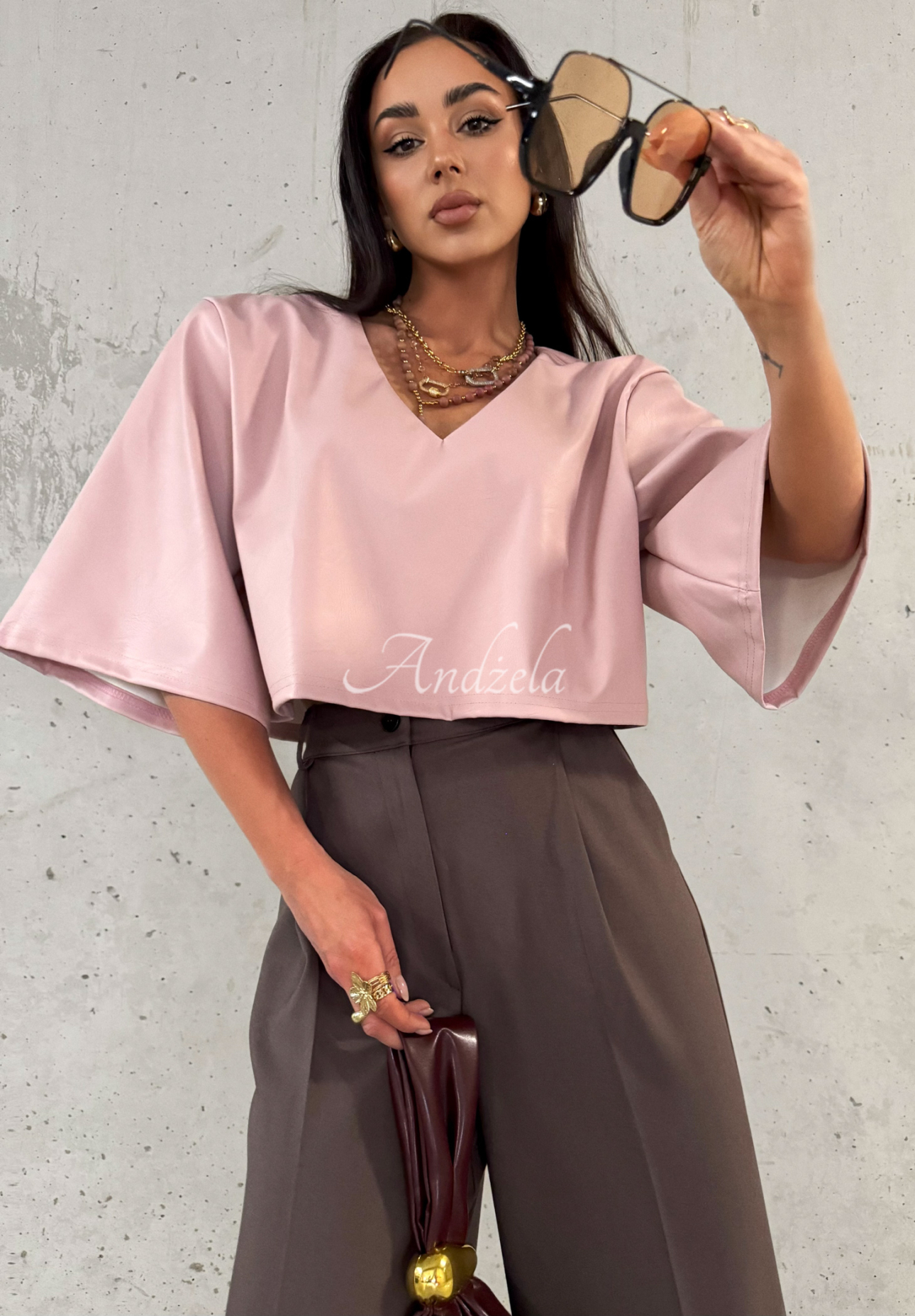 Elegantné nohavice wide leg z viskózy La Milla Coffee First čokoládové