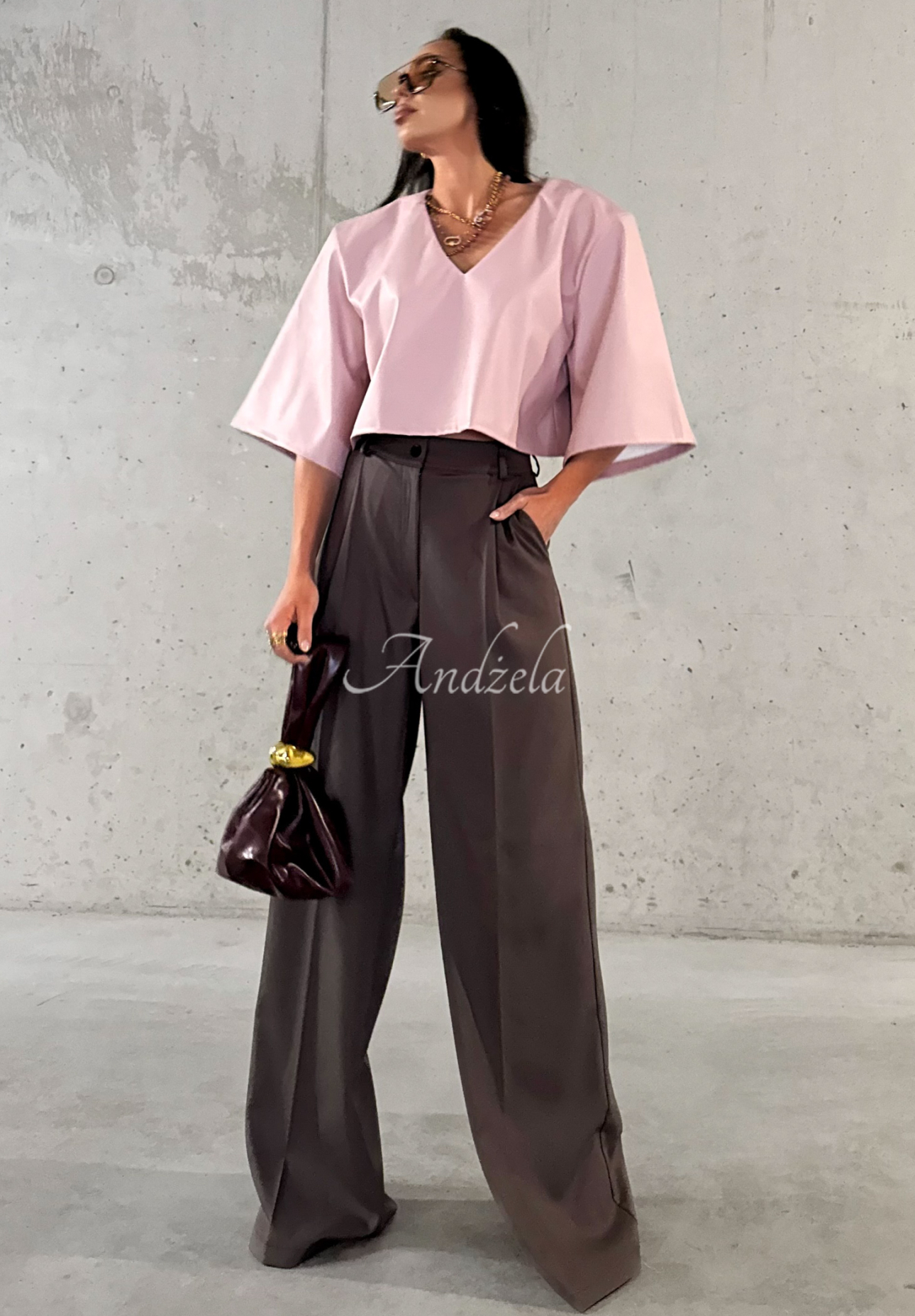 Elegantné nohavice wide leg z viskózy La Milla Coffee First čokoládové