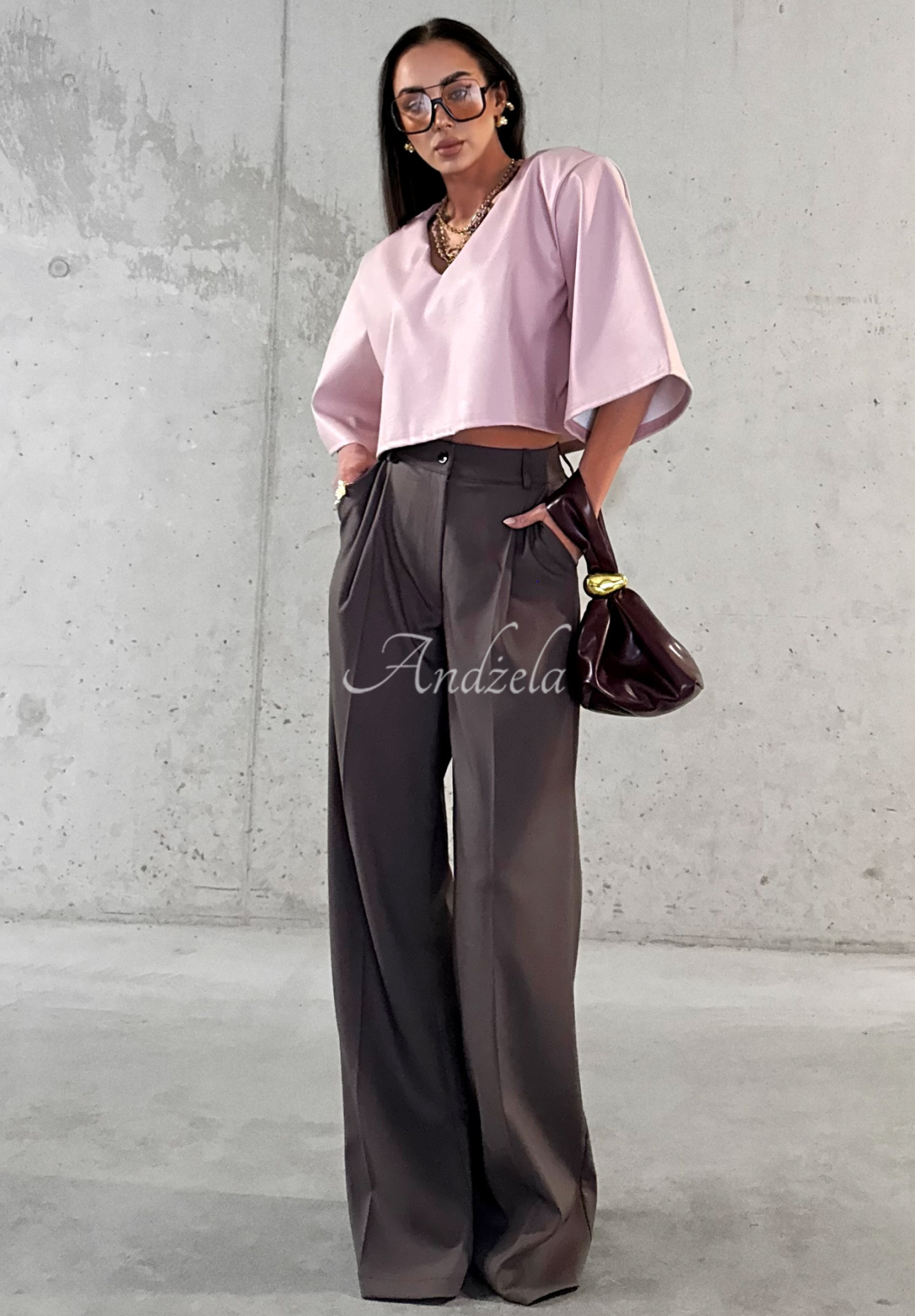 Elegantné nohavice wide leg z viskózy La Milla Coffee First čokoládové
