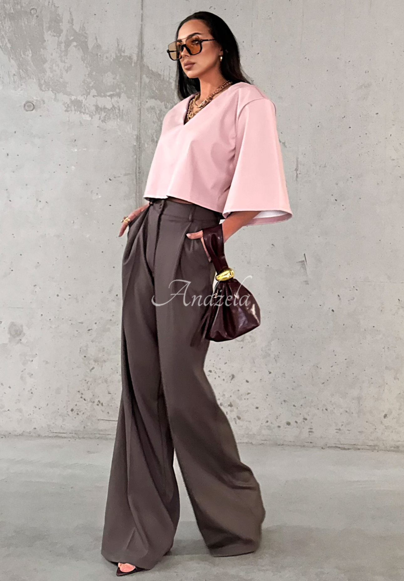 Elegantné nohavice wide leg z viskózy La Milla Coffee First čokoládové