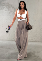 Eleganckie Nohavice wide leg w paski La Milla Think About Us Mokka