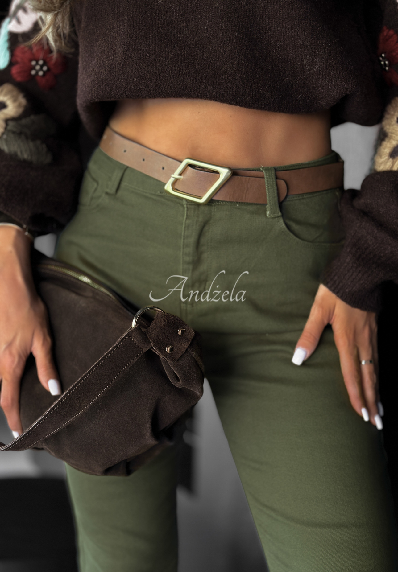 Džínsy s opaskom Born For This khaki