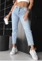 Džínsy mom fit s opaskom No Rush modré