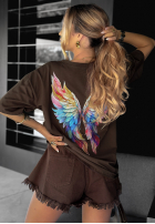 Tričko z nadrukiem Colorful Wings čokoládový
