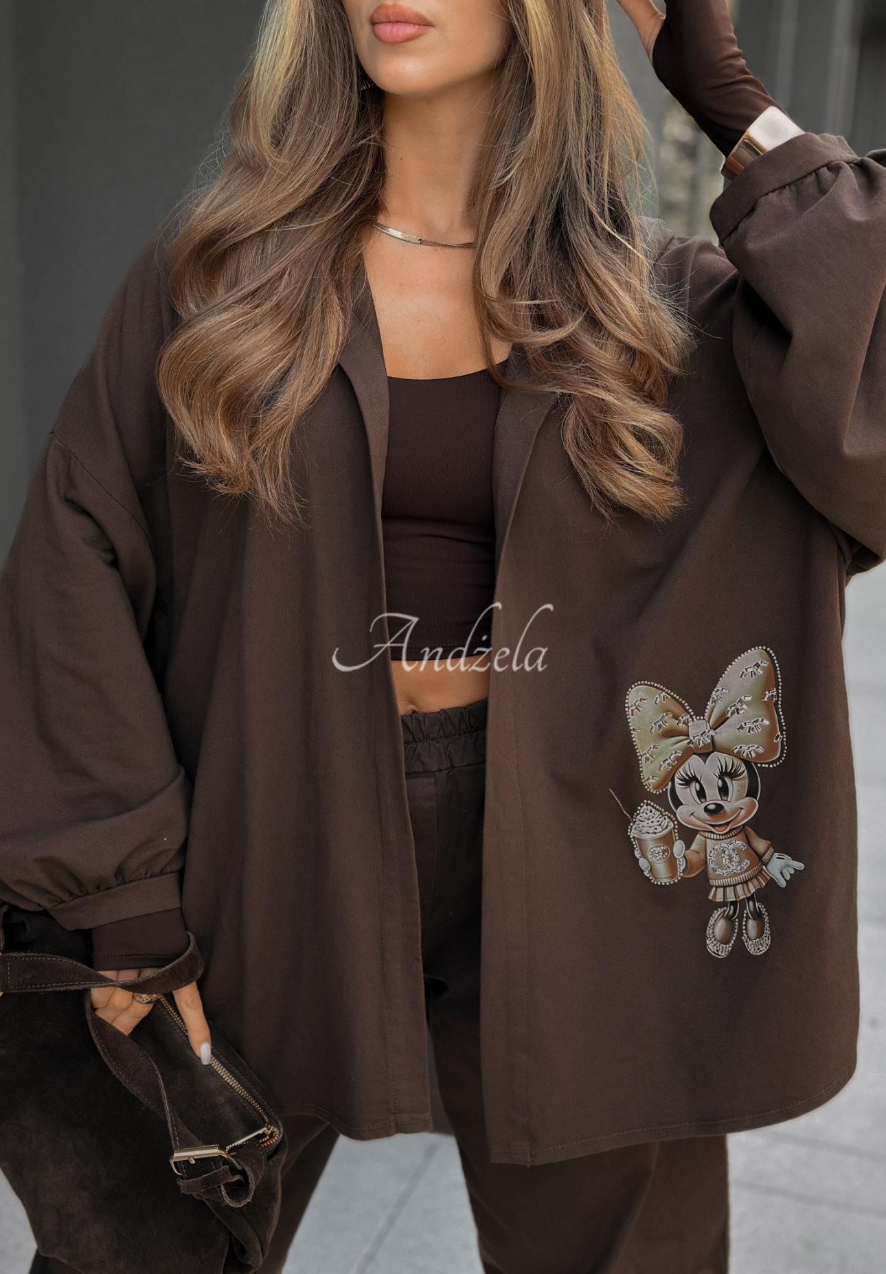Mikina oversize s kapucňou Everything Is Possible čokoládová