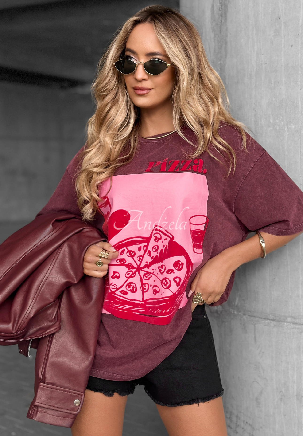 Tričko s potlačou Pizza bordová