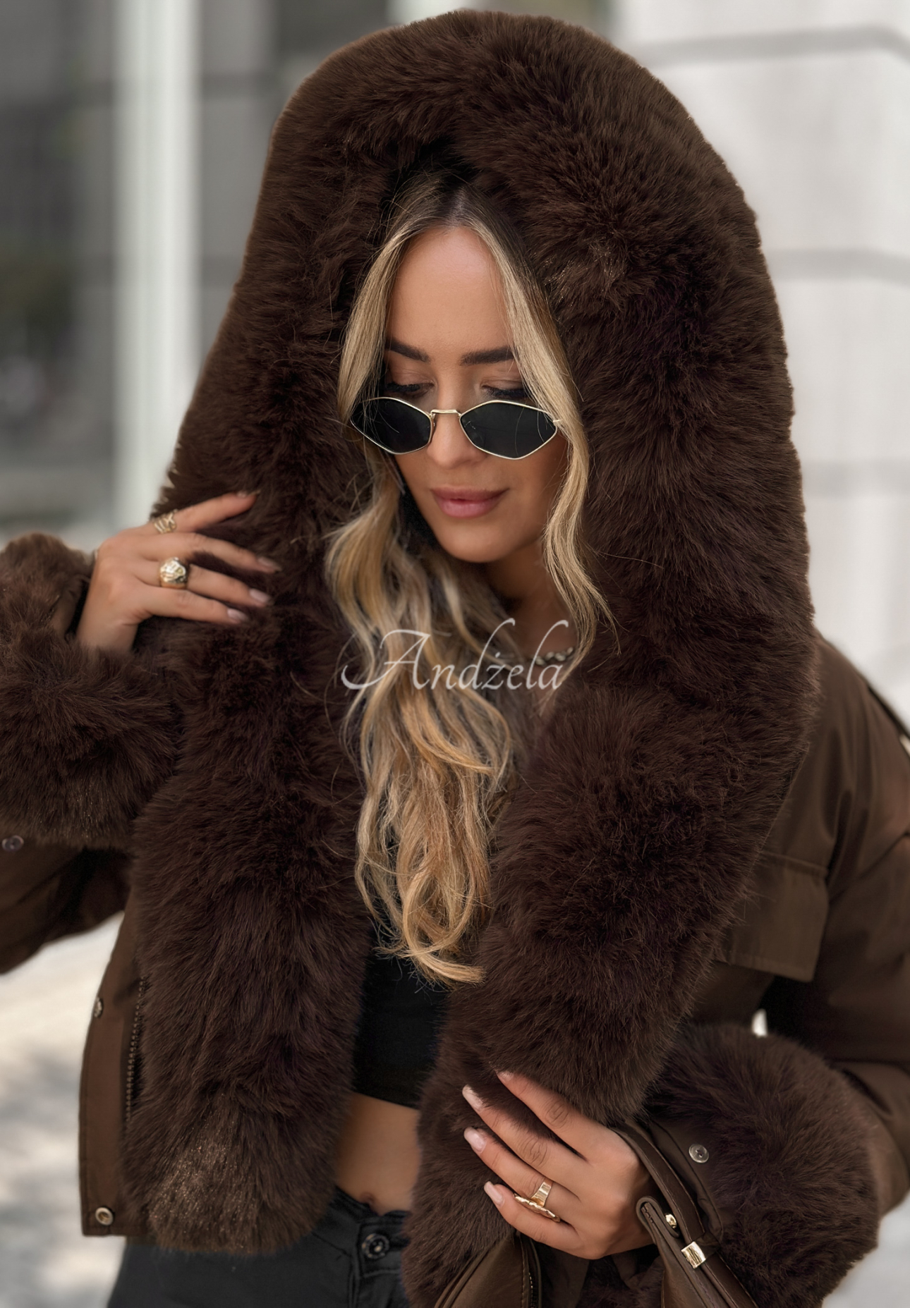 Krátka bunda s kožušinou Timber Pines čokoládová