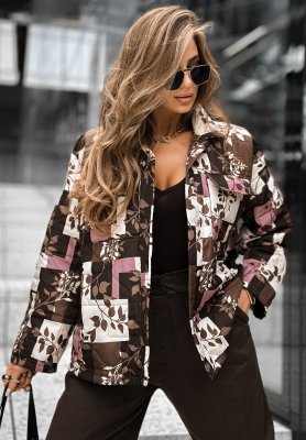 Prešívaná kvetinová bunda Flowers For Fall čokoládovo-Biela